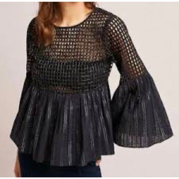 Anthropologie Maeve Alameda Black Beaded Silver Threaded Peplum Size 6 - Picture 4 of 7